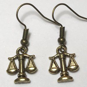 Gold Scales of Justice Law Charm Earrings Libra Plated Zodiac Lawyer Paralegal